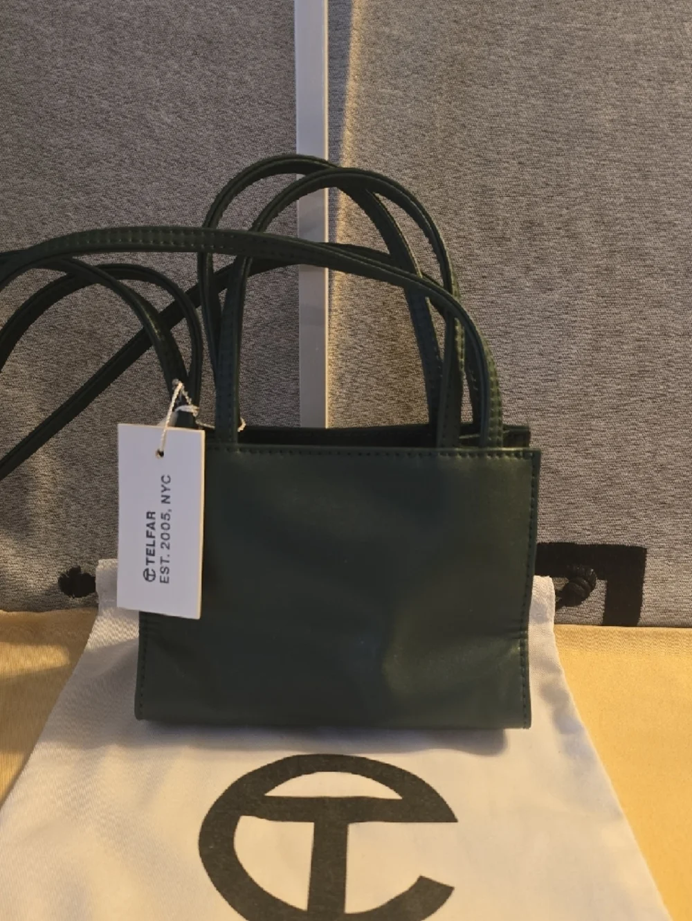 TELFA Green Women's Leather Crossbody Bag - Embossed Logo - Picture 3 of 6